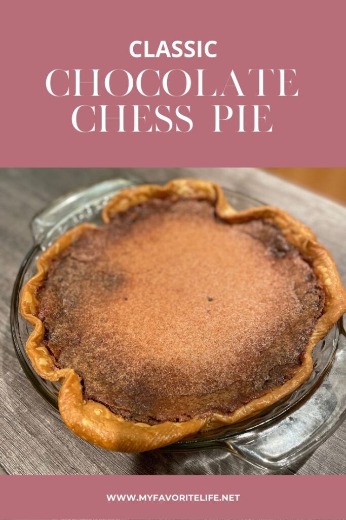 baked chocolate chess pie on gray wood counter